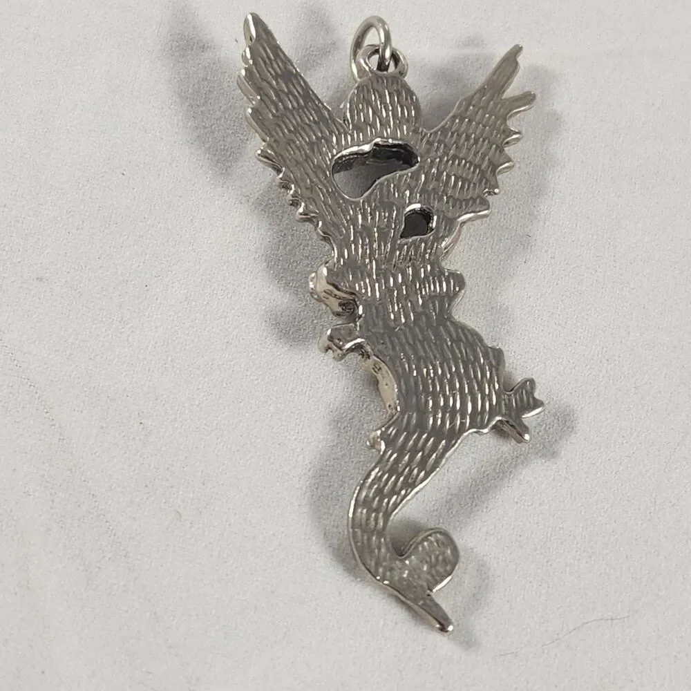 1990s Winged Dragon w/ Crystal Pendant Fantasy Gothic 2.25